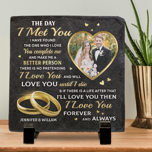 Photo personnalisée « Ils vécurent heureux » - Ardoise carrée personnalisée pour couple - Cadeau pour mari et femme, anniversaire