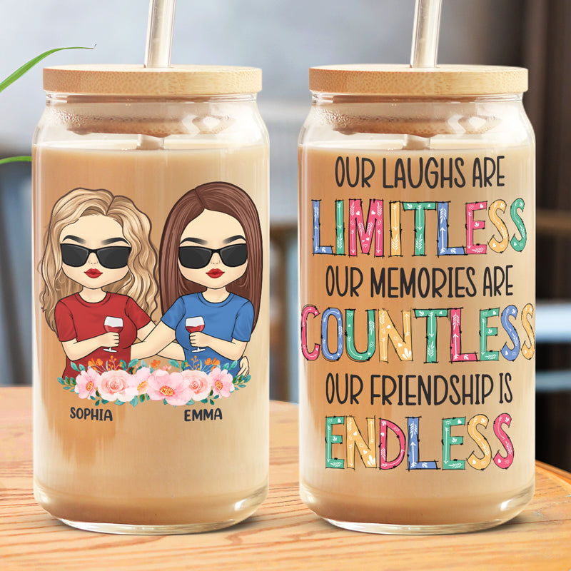 Notre amitié est infinie - Tasse en verre personnalisée pour meilleure amie, tasse à café glacé - Cadeau pour meilleures amies, meilleures amies, sœurs
