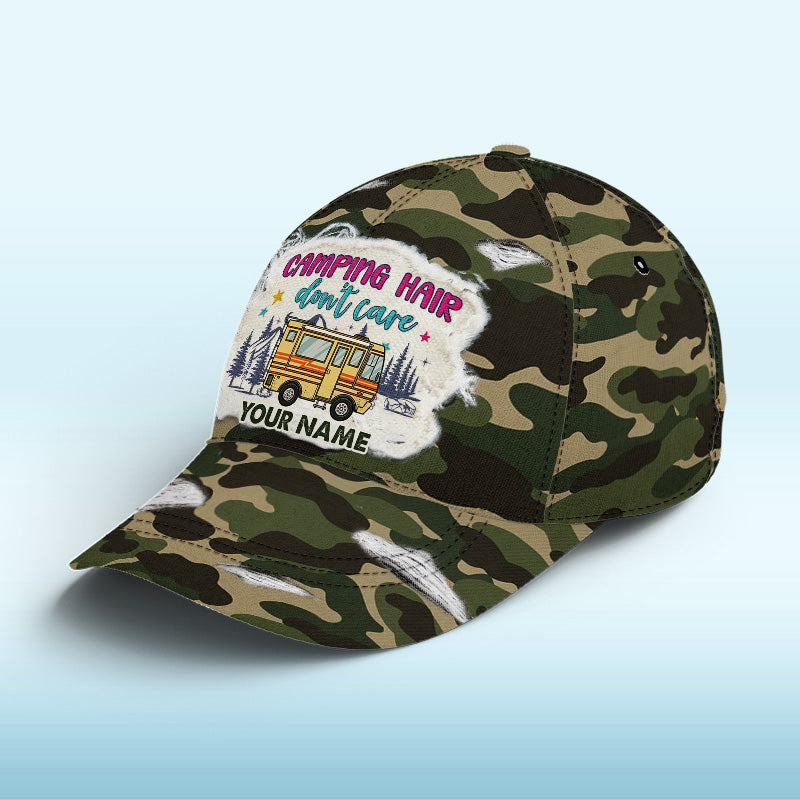 Camping Hair Don't Care - Casquette de camping personnalisée, imprimé intégral, classique - Cadeau pour les amateurs de camping