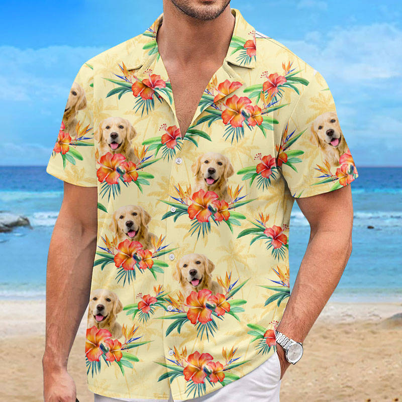 Photo personnalisée « Ambiance estivale » uniquement - T-shirt hawaïen tropical unisexe personnalisé pour chien et chat - Cadeau vacances d'été, cadeau pour propriétaires d'animaux et amoureux des animaux