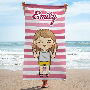 Happy Summer Beach - Family Personalized Custom Beach Towel - Summer Vacation Gift, Birthday Pool Party Gift For Family Members