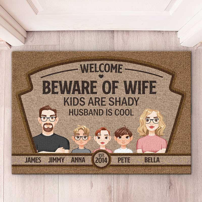 Bienvenue en famille, les enfants sont louches ! Tapis décoratif personnalisé pour la maison ! Cadeau pour les membres de la famille