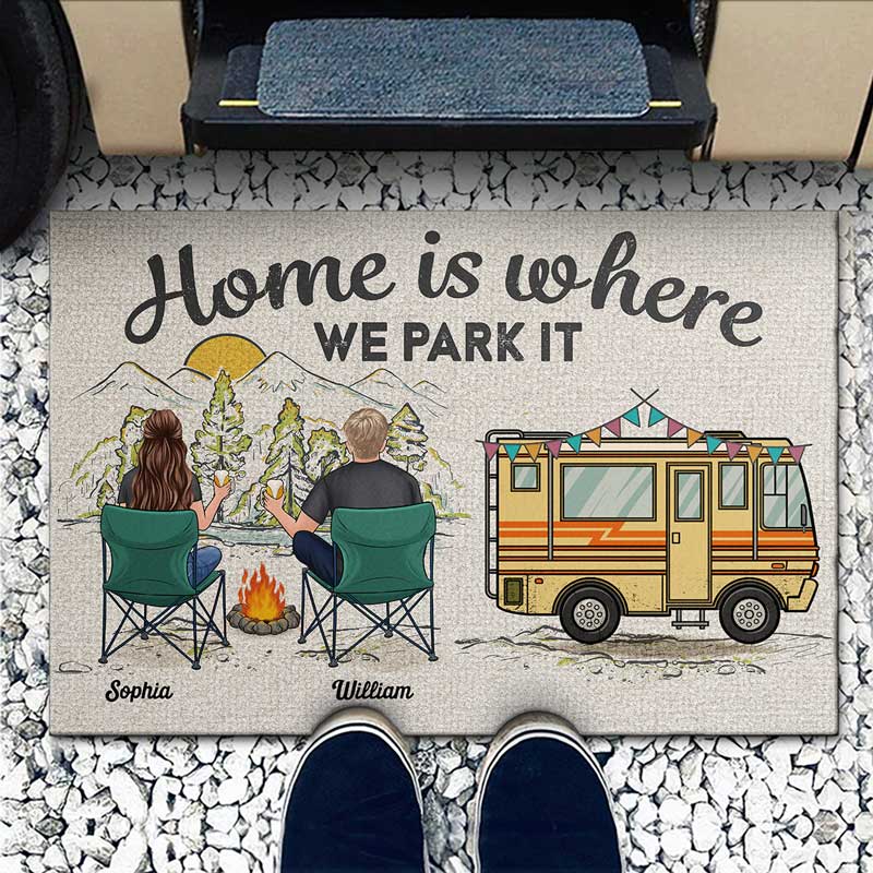 La maison est là où on la gare - Tapis décoratif personnalisé pour la décoration intérieure - Cadeau de pendaison de crémaillère pour mari, femme et amoureux du camping