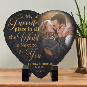 Photo personnalisée Oh mon chéri, je t'aime tellement - Ardoise en pierre personnalisée en forme de cœur pour couple - Cadeau pour mari et femme, anniversaire