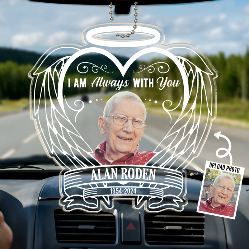 Photo personnalisée « Toujours dans mon esprit » – Ornement de voiture personnalisé commémoratif – Forme personnalisée en acrylique – Cadeau de condoléances pour les membres de la famille