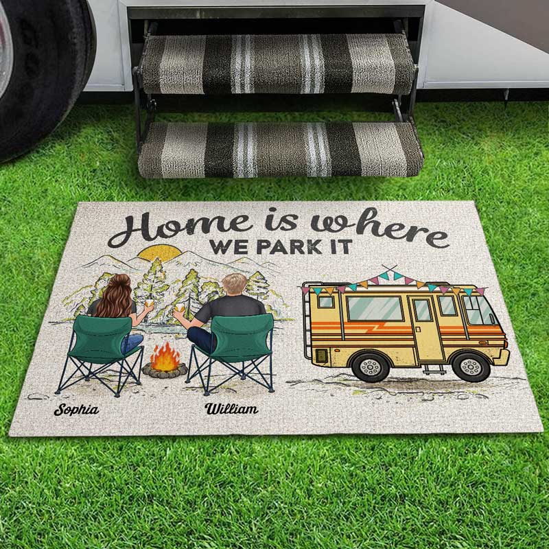 La maison est là où on la gare - Tapis décoratif personnalisé pour la décoration intérieure - Cadeau de pendaison de crémaillère pour mari, femme et amoureux du camping