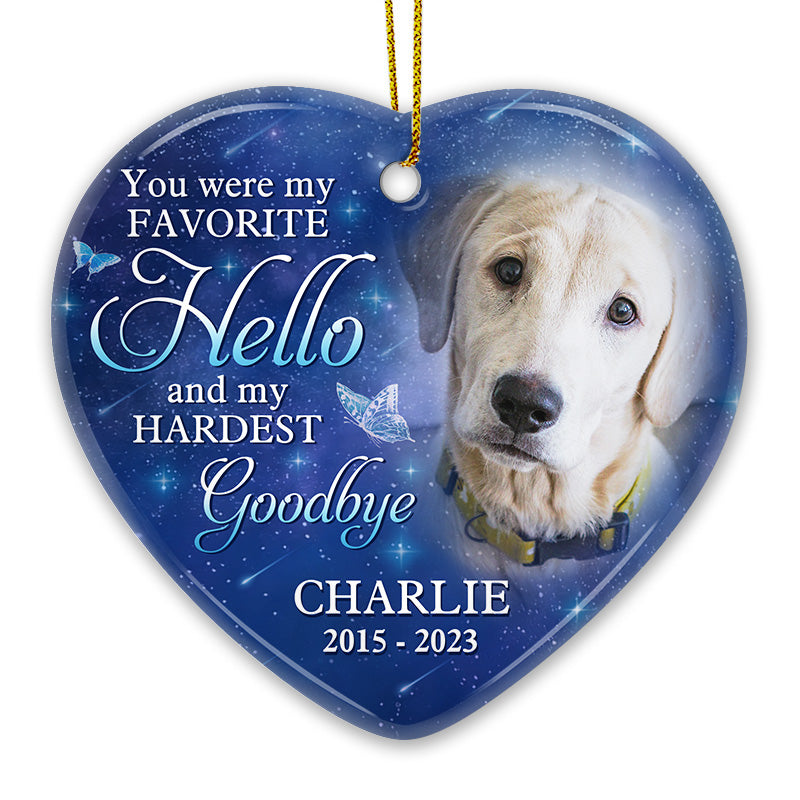 Photo personnalisée « Un gros morceau de mon cœur vit au paradis » – Ornement commémoratif personnalisé en céramique en forme de cœur – Cadeau de Noël, cadeau de condoléances pour les propriétaires d'animaux et les amoureux des animaux