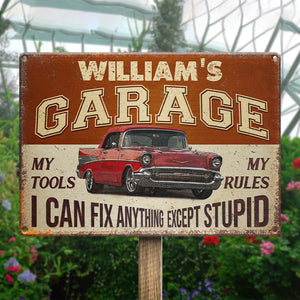 Photo personnalisée Mon garage, mes outils, mes règles - Plaque de garage en métal personnalisée pour la famille - Cadeau de fête des pères, cadeau pour lui