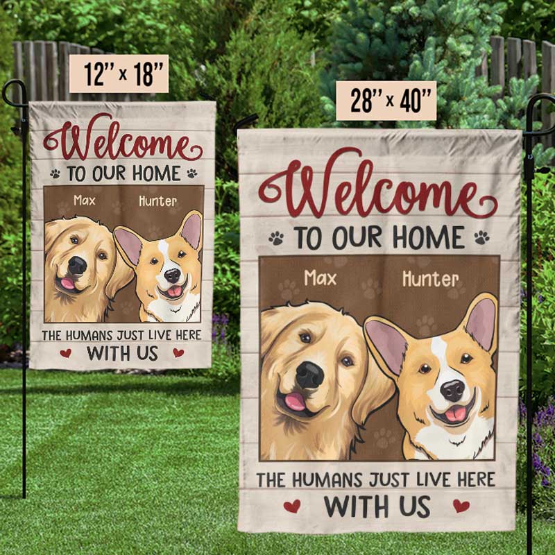 Bienvenue chez nous - Drapeau personnalisé pour chien et chat - Cadeau pour les amoureux des animaux et les propriétaires d'animaux