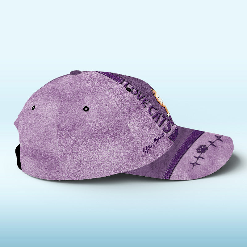 Casquette personnalisée « Keep Calm And Love Cats » marron, motif chat, imprimé intégral, classique, nouveauté, cadeau pour les propriétaires et les amoureux des animaux.