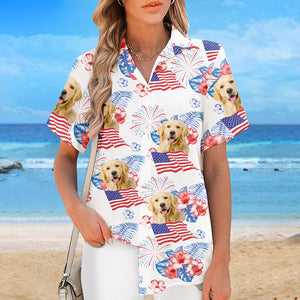 T-shirt hawaïen patriotique unisexe personnalisé pour chien et chat, motif tropical, idéal pour les vacances d'été, pour les propriétaires d'animaux et les amoureux des animaux.