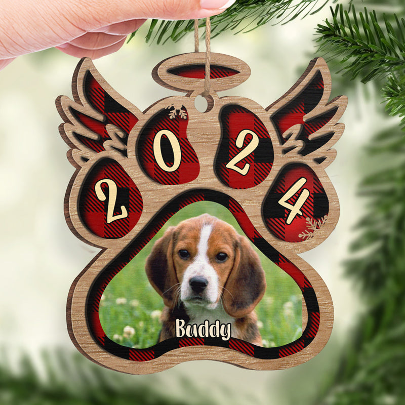 Ailes d'ange pour nos chers animaux de compagnie - Téléchargez une photo d'animal - Décoration de Noël en bois personnalisée en forme de patte