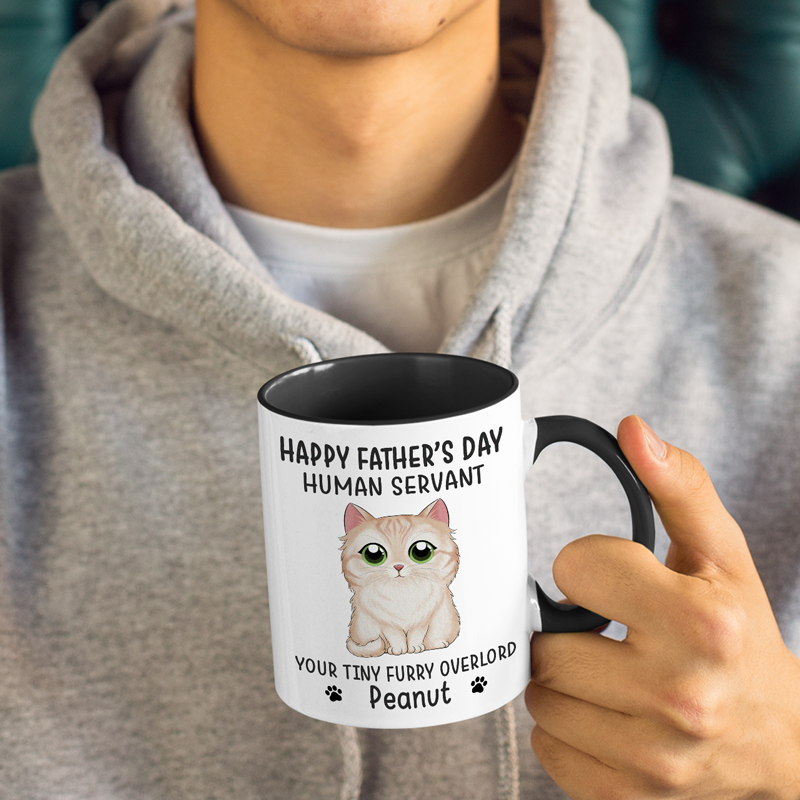 Tasse personnalisée « Bonjour, serviteur humain » avec motif chat - Cadeau pour la fête des pères et des mères, pour les propriétaires d'animaux et les amoureux des animaux.
