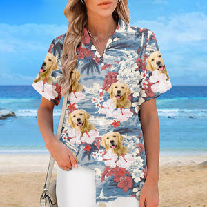 T-shirt hawaïen tropical unisexe personnalisé avec photo « Moins de lundi, plus d'été » pour chien et chat - Cadeau vacances d'été, cadeau pour propriétaires d'animaux et amoureux des animaux
