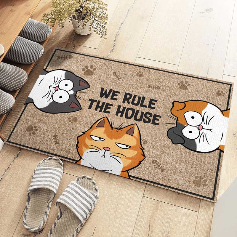 Tapis décoratif personnalisé « We Rule The House » pour chat - Cadeau pour les propriétaires et les amoureux des animaux