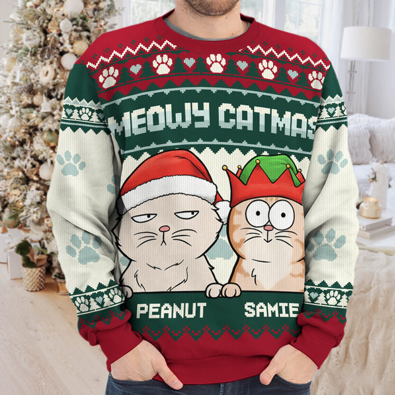 Meowy Catmas - Sweat-shirt personnalisé pour chien et chat - Pull unisexe en laine - Cadeau de Noël pour propriétaires et amoureux des animaux
