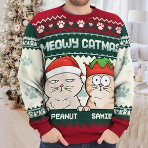 Meowy Catmas - Sweat-shirt personnalisé pour chien et chat - Pull unisexe en laine - Cadeau de Noël pour propriétaires et amoureux des animaux