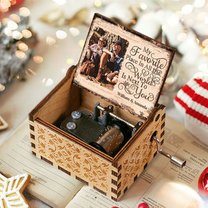 Boîte à musique personnalisée avec photo de 9,4 cm « Mon endroit préféré est à côté de toi » – Cadeau pour mari et femme, anniversaire