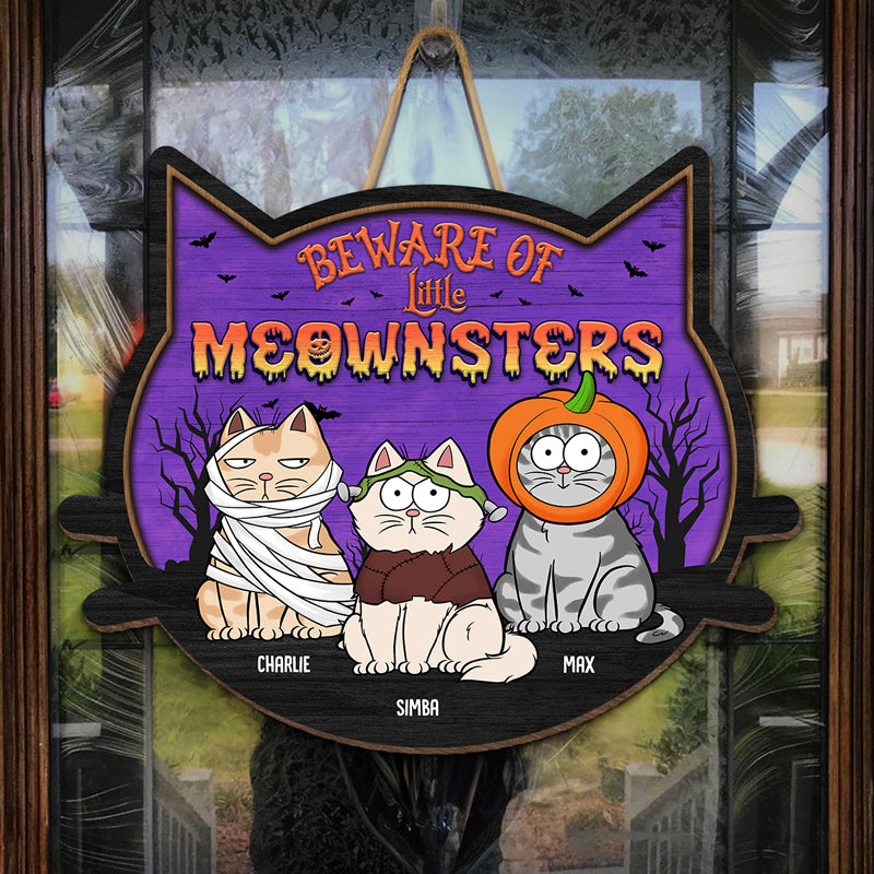 Attention aux petits miaoussards mignons ! Panneau en bois personnalisé en forme de chat, décoration d'intérieur ! Cadeau d'Halloween pour les propriétaires et les amoureux des animaux.