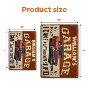 Photo personnalisée Mon garage, mes outils, mes règles - Plaque de garage en métal personnalisée pour la famille - Cadeau de fête des pères, cadeau pour lui