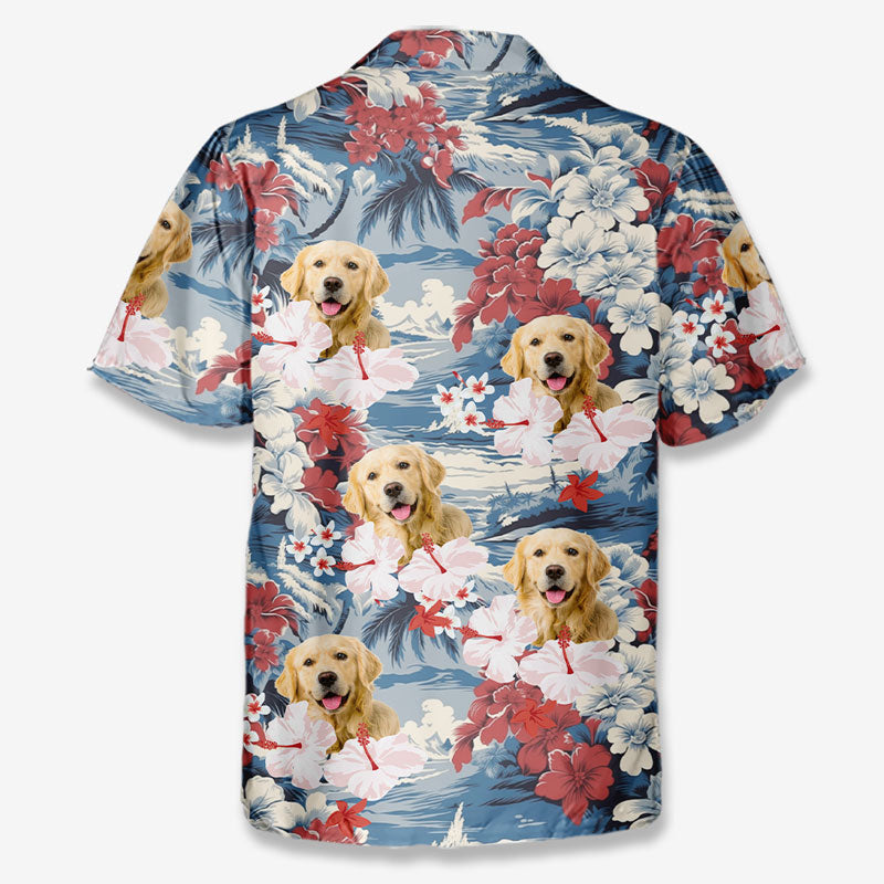T-shirt hawaïen tropical unisexe personnalisé avec photo « Moins de lundi, plus d'été » pour chien et chat - Cadeau vacances d'été, cadeau pour propriétaires d'animaux et amoureux des animaux
