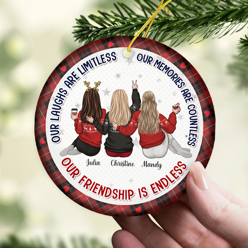 Nos rires sont sans limites - Ornement personnalisé Bestie personnalisé - Forme ronde en céramique - Cadeau de Noël pour meilleures amies, BFF, sœurs