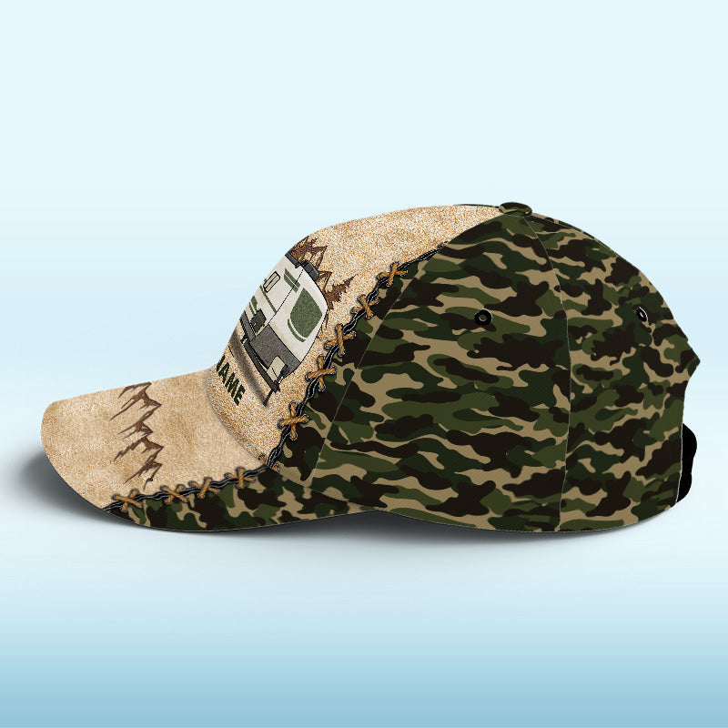 Asseyons-nous au camping ! Casquette de camping personnalisée, imprimé intégral, cadeau idéal pour les amateurs de camping.