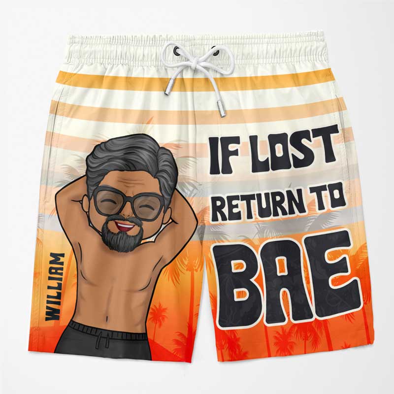 Return To Bae If Lost - Funny Personalized Custom Tropical Hawaiian Aloha Couple Beach Shorts - Summer Vacation Gift, Birthday Party Gift For Husband Wife