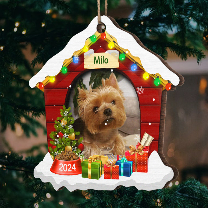 Niche de Noël pour chien - Noël approche - Téléchargez une photo de votre animal de compagnie - Décoration de Noël en bois personnalisée en forme de maison