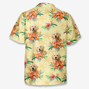 Photo personnalisée « Ambiance estivale » uniquement - T-shirt hawaïen tropical unisexe personnalisé pour chien et chat - Cadeau vacances d'été, cadeau pour propriétaires d'animaux et amoureux des animaux