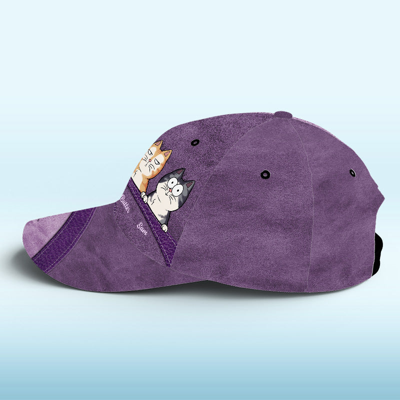 Casquette personnalisée « Keep Calm And Love Cats » marron, motif chat, imprimé intégral, classique, nouveauté, cadeau pour les propriétaires et les amoureux des animaux.