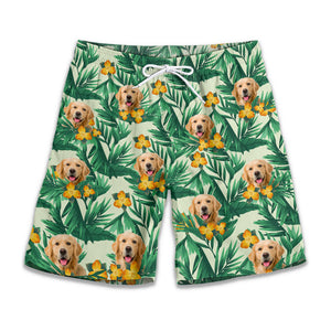 Short de plage hawaïen personnalisé avec photo « Été au bord de la mer » pour chien et chat, style tropical Aloha, pour homme - Cadeau idéal pour les vacances d'été, les anniversaires et les amoureux des animaux.