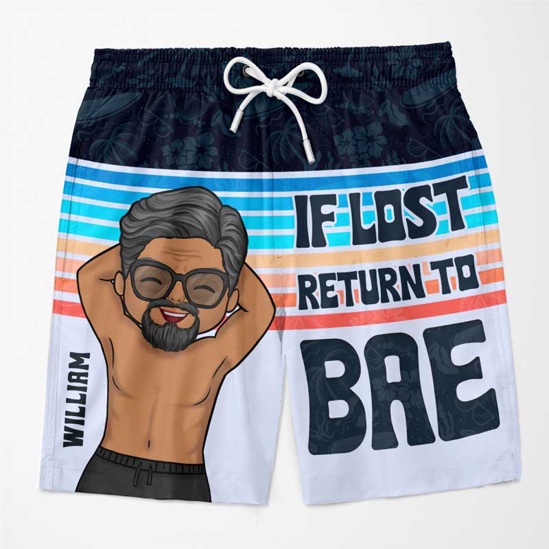 Si vous êtes perdu, retournez voir votre chéri ! Short de plage hawaïen personnalisé et humoristique pour couple ! Cadeau de vacances d'été, cadeau d'anniversaire pour mari et femme