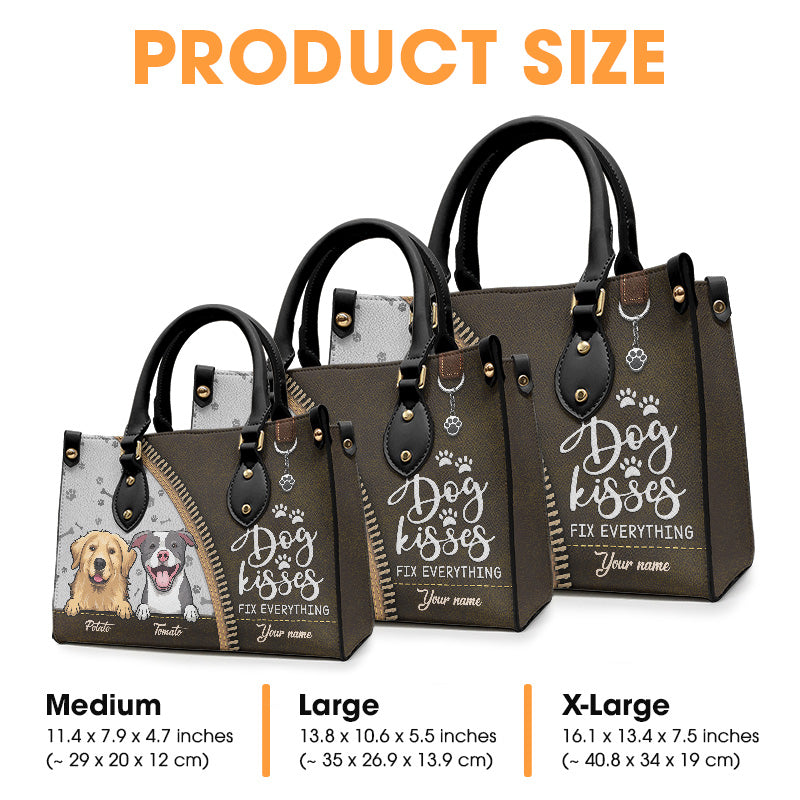 Les bisous de chien réparent tout - Sac à main en cuir personnalisé pour chien - Cadeau pour propriétaires et amoureux des animaux