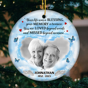 Photo personnalisée « Vous êtes aimé au-delà des mots » - Ornement personnalisé commémoratif personnalisé - Forme ronde en céramique - Cadeau de Noël, cadeau de condoléances pour les membres de la famille