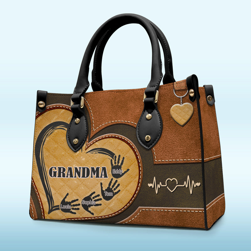 Grand-mère, on t'aime toujours - Sac à main en cuir personnalisé pour la famille - Cadeau pour grand-mère