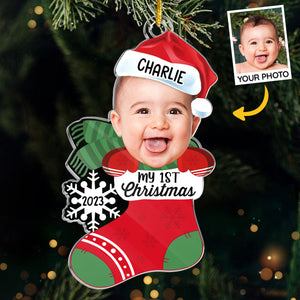 Photo personnalisée mignonne, élégante et un peu dramatique - Ornement personnalisé familial personnalisé - Forme personnalisée en acrylique - Cadeau de Noël pour bébé, enfant, nouveau-né