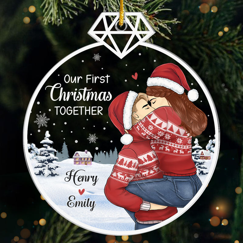Notre premier Noël marié - Ornement personnalisé personnalisé pour couple - Forme personnalisée en acrylique - Cadeau de Noël pour mari et femme, anniversaire