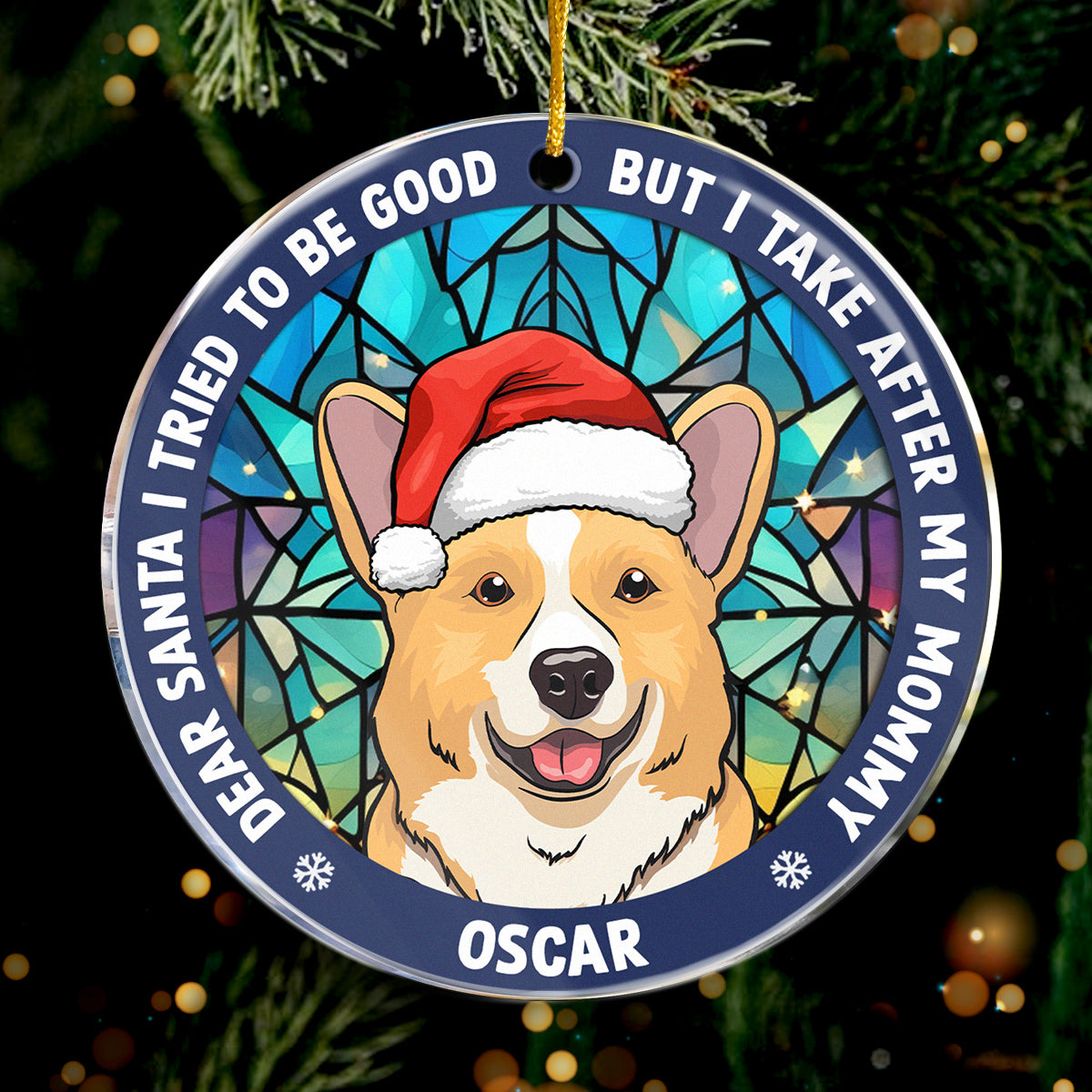Cher Père Noël, j'ai essayé d'être sage - Décoration personnalisée pour chien et chat - Forme ronde en acrylique - Cadeau de Noël pour les propriétaires et les amoureux des animaux