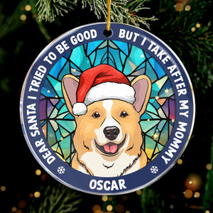 Cher Père Noël, j'ai essayé d'être sage - Décoration personnalisée pour chien et chat - Forme ronde en acrylique - Cadeau de Noël pour les propriétaires et les amoureux des animaux