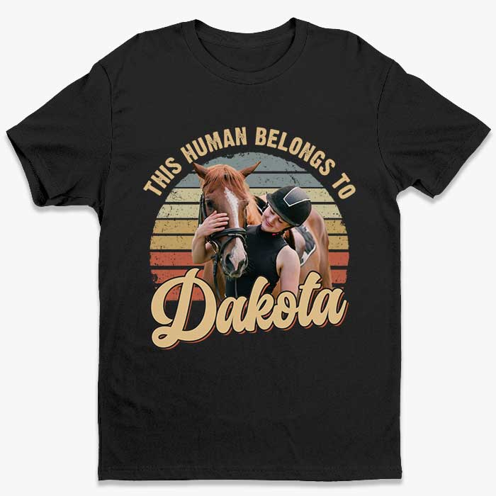 Photo personnalisée : Juste un humain qui aime les chevaux - T-shirt unisexe personnalisé, sweat à capuche, sweat-shirt - Cadeau pour les propriétaires d'animaux et les amoureux des animaux