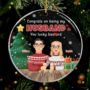 Heureux de t'avoir à Noël - Ornement personnalisé pour couple - Forme ronde en acrylique - Cadeau de Noël pour mari et femme, anniversaire