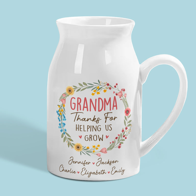 Merci de nous aider à grandir ! Vase à fleurs personnalisé pour la décoration intérieure de votre famille ! Cadeau de pendaison de crémaillère pour grand-mère et maman.