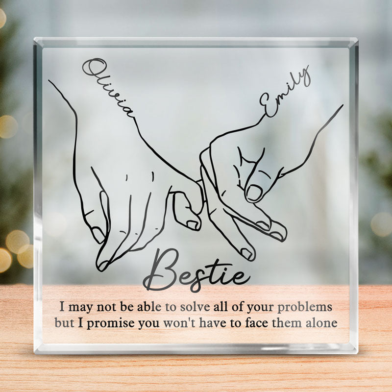 Je serai là, promesse rose - Plaque acrylique carrée personnalisée pour meilleure amie - Cadeau pour meilleures amies, meilleures amies, sœurs
