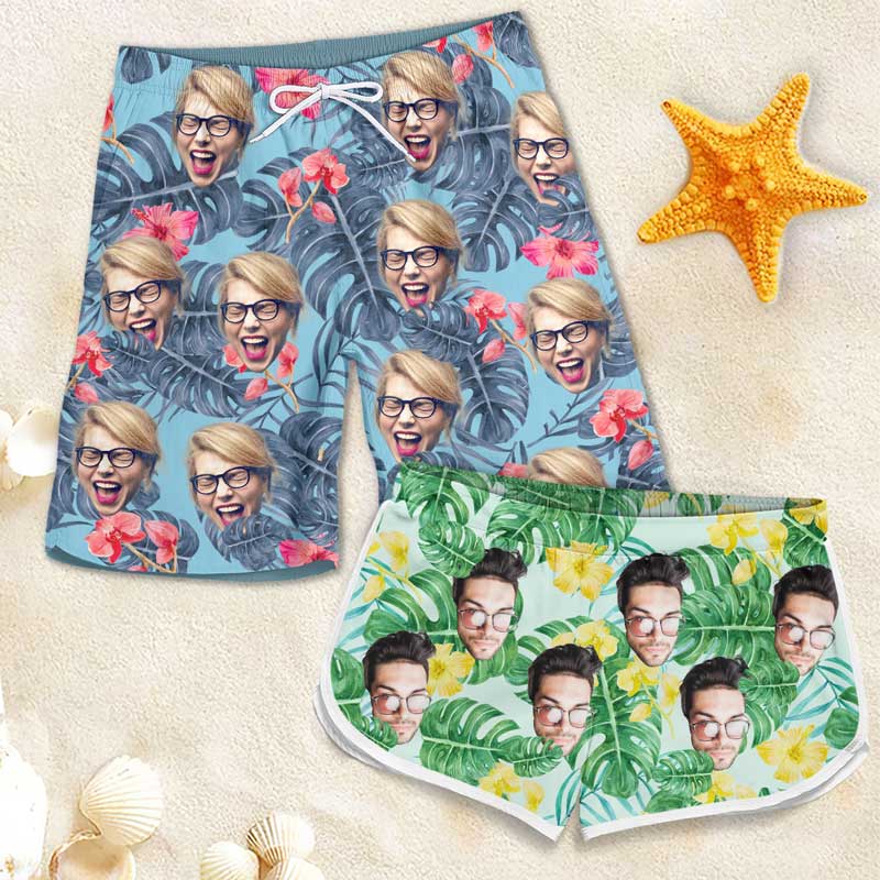 Photo personnalisée de notre été bien-aimé - Short de plage personnalisé pour couple - Cadeau pour couple, mari et femme