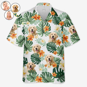 T-shirt hawaïen unisexe personnalisé avec photo « Keep Calm Summer Is Coming » pour chien et chat - Cadeau idéal pour les vacances d'été, les propriétaires d'animaux et les amoureux des animaux.