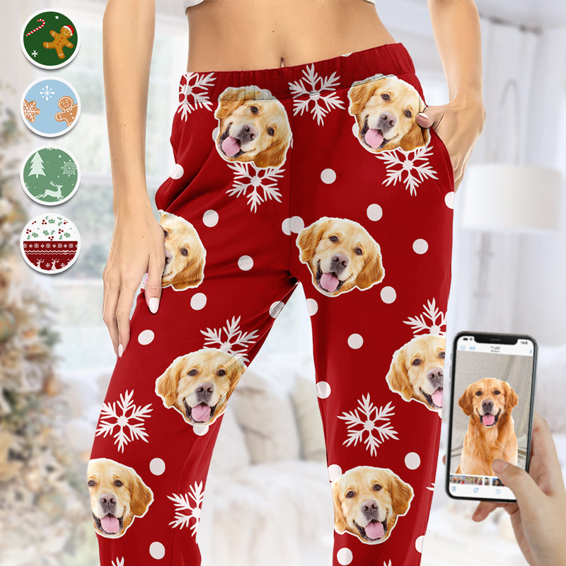 Pyjama personnalisé avec photo « Soyez joyeux et brillez de mille feux » - Pantalon de pyjama personnalisé avec photo de visage pour chien et chat - Cadeau de Noël pour les propriétaires et les amoureux des animaux