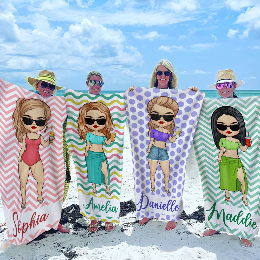 Le bonheur arrive par vagues - Serviette de plage personnalisée Bestie - Cadeau pour meilleures amies, meilleures amies, sœurs