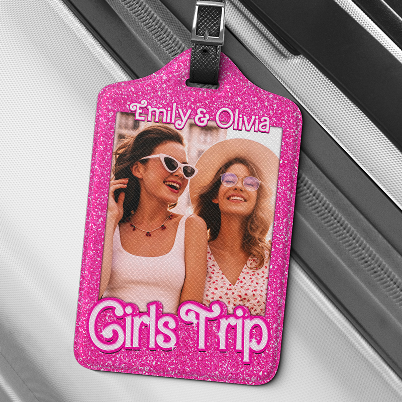 Étiquette de bagage personnalisée avec photo « It's A Girl Trip » - Cadeau de vacances, cadeau pour les amoureux de voyages d'aventure, les meilleures amies, les meilleures amies, les sœurs