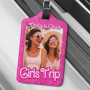 Étiquette de bagage personnalisée avec photo « It's A Girl Trip » - Cadeau de vacances, cadeau pour les amoureux de voyages d'aventure, les meilleures amies, les meilleures amies, les sœurs